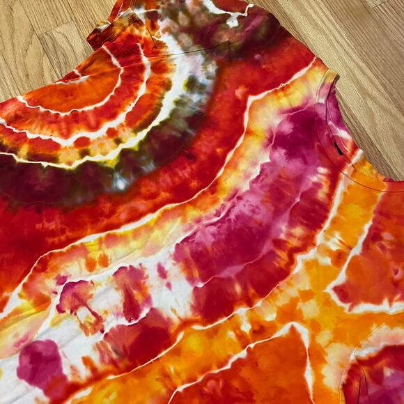 Ice Dyed T-shirt Dress - Tie Dye Hippie Boho - Red Fire Geode (Women's 3XLarge) - Picture 3 of 11